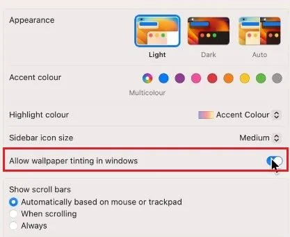 System Settings > Appearance > Wallpaper Tinting