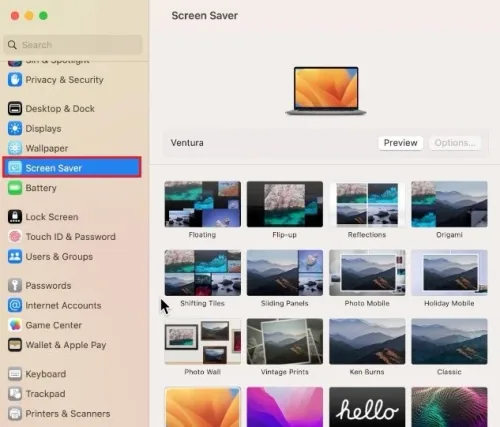 System Settings > Screen Saver