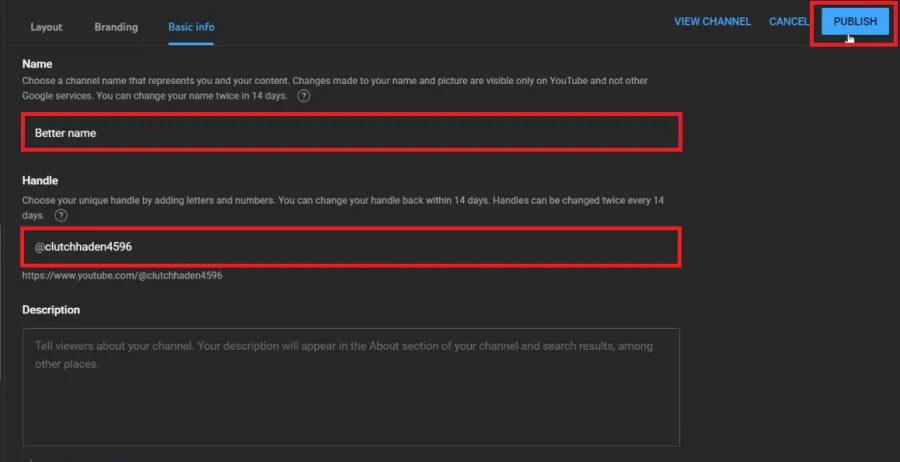 publish and change handle