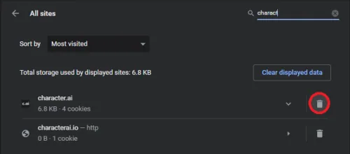 clear the character ai site cache