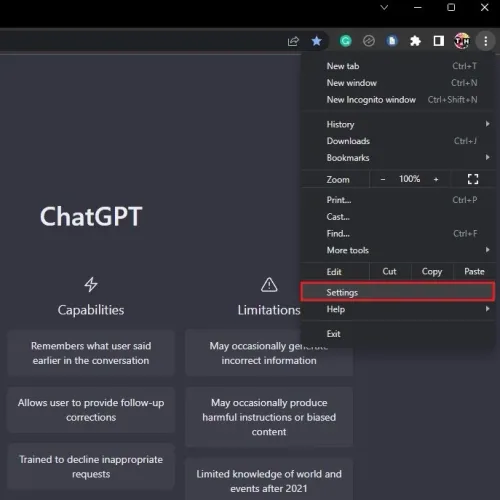 Google Chrome > Settings