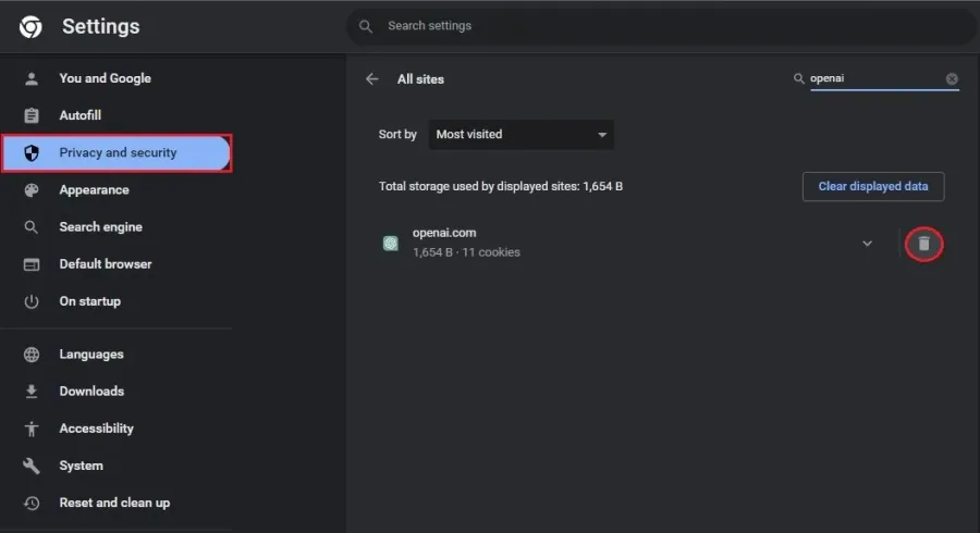 Clear Displayed OpenAI.com Data