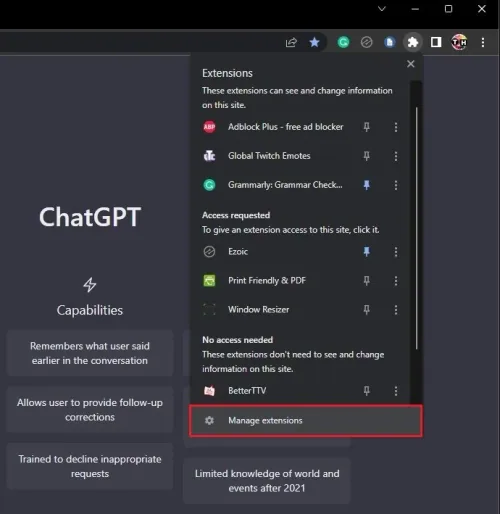 Google Chrome > Manage Extensions