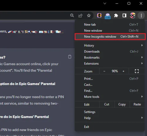 new incognito window