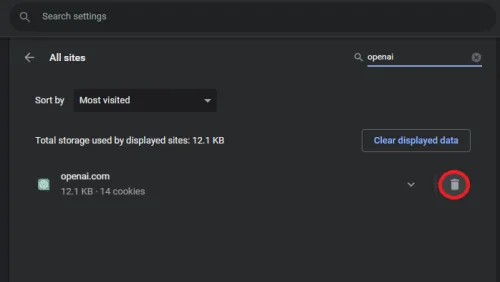 delete openai site data
