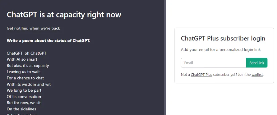 chatgpt is at capacity right now