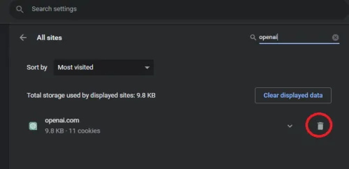 clear openai site data