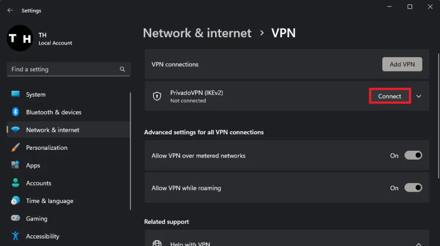 Windows VPN Settings