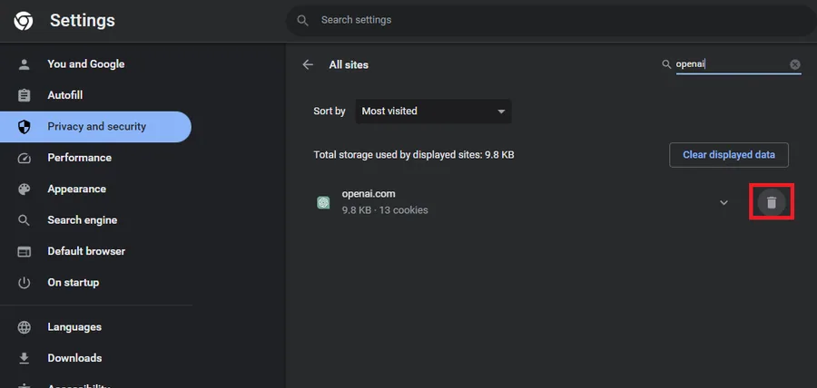 clear open ai site data