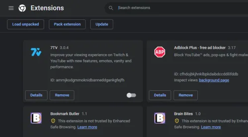 google chrome extensions disabled