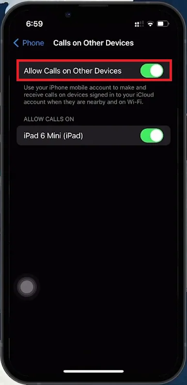 allow calls on other device