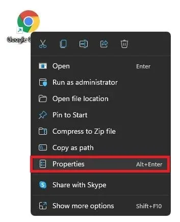 Google Chrome Properties
