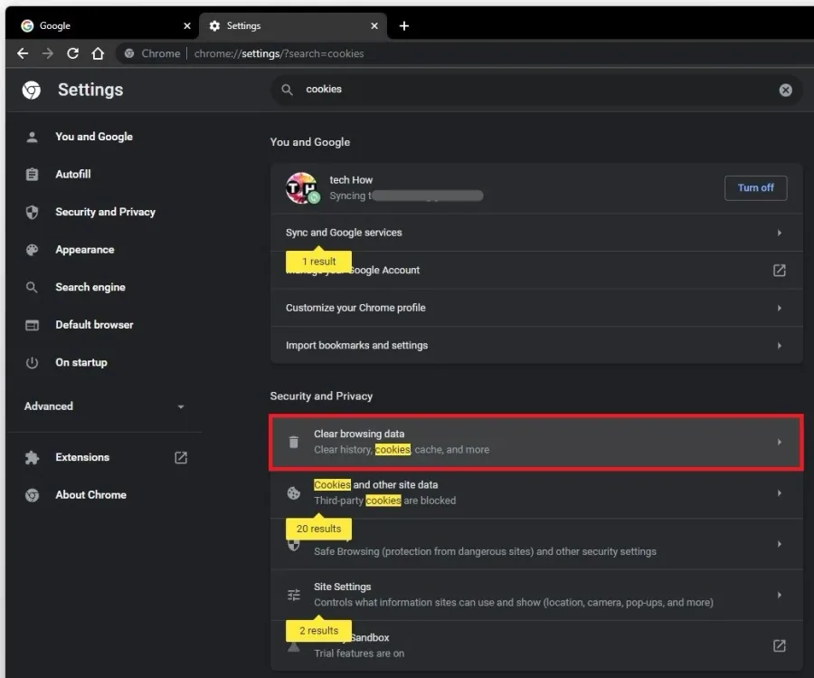 Google Chrome Settings > Clear Browsing Data