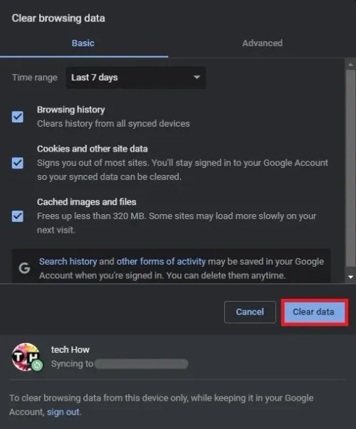 Clear Browsing Data > Clear Data