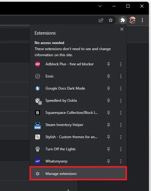 Chrome Extensions > Manage Extensions
