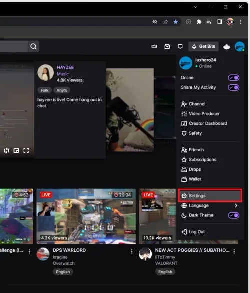 Twitch Account Settings
