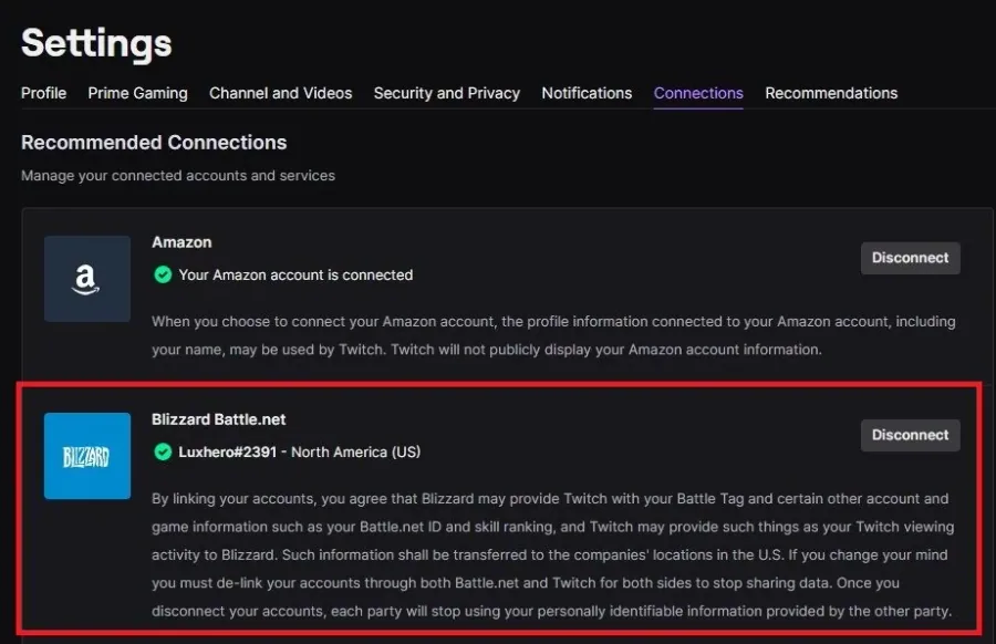 Settings > Connections > Blizzard Battle.net