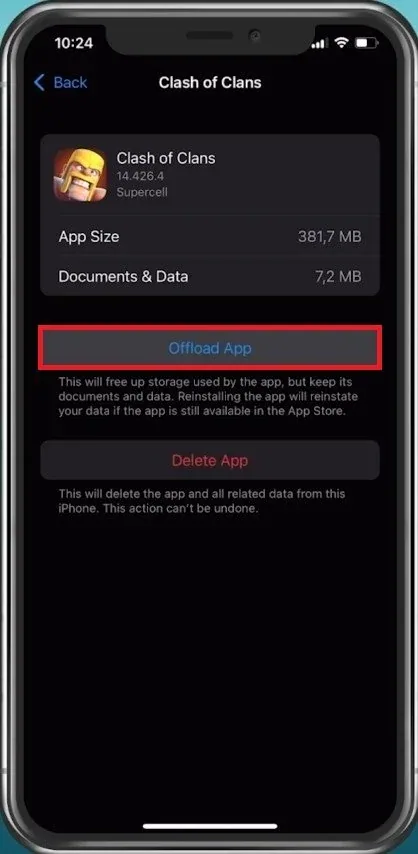 iPhone Settings > General > iPhone Storage
