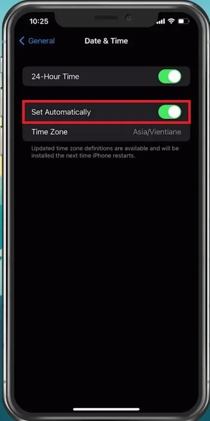 iPhone Settings > General > Date & Time