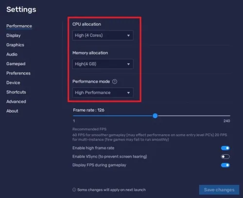 BlueStacks Performance Settings
