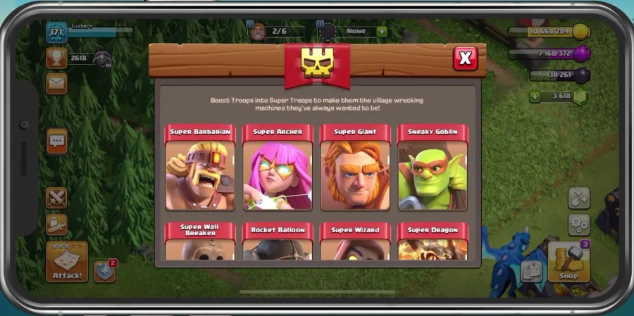 Boost troops into Super Troops