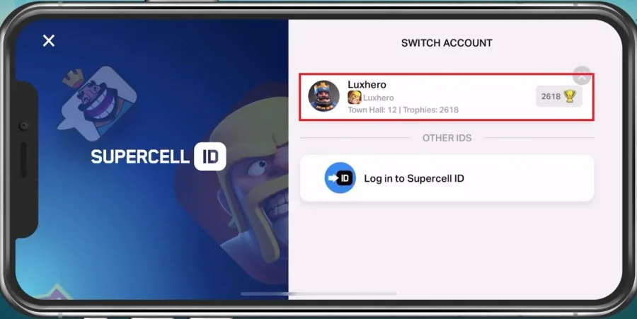 Switch ACcount > Log in to Supercell ID