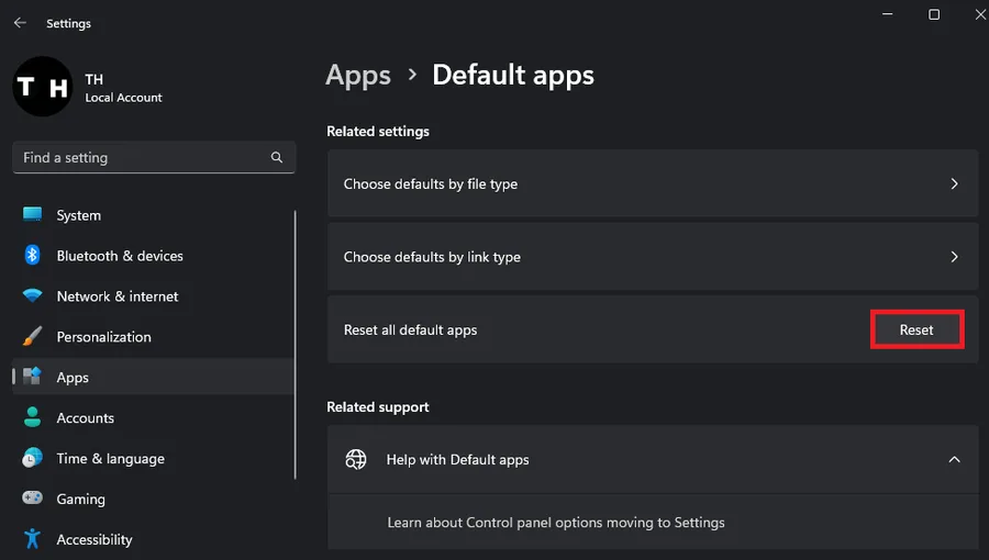 default app settings