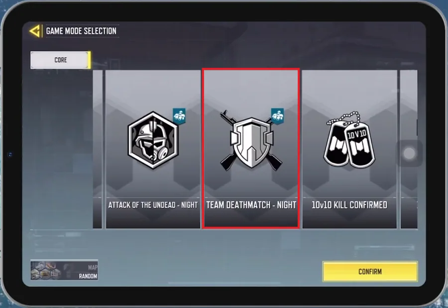 game mode selection