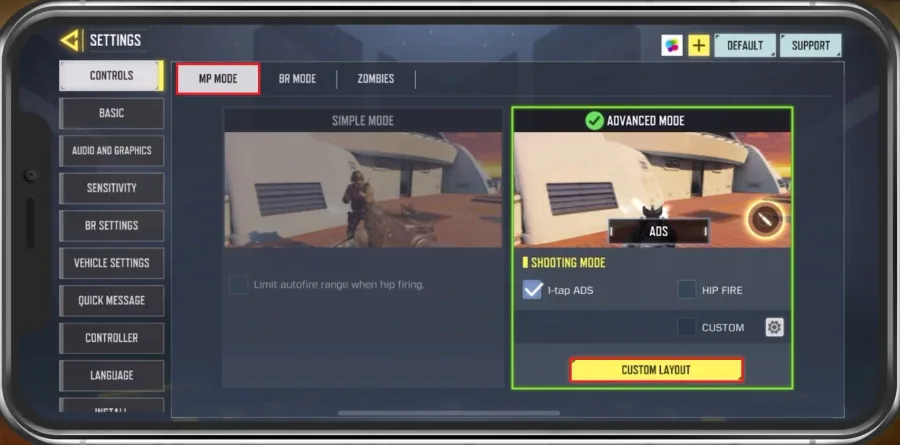 COD Mobile Settings > Controls