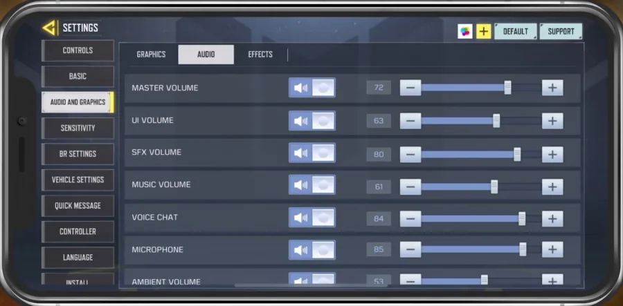 COD Mobile > Settings > Audio