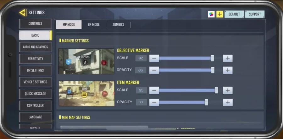 COD Mobile Settings > Basic > Minimap