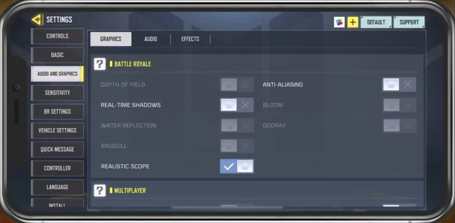 COD Mobile Settings > Audio and Graphics > Graphics