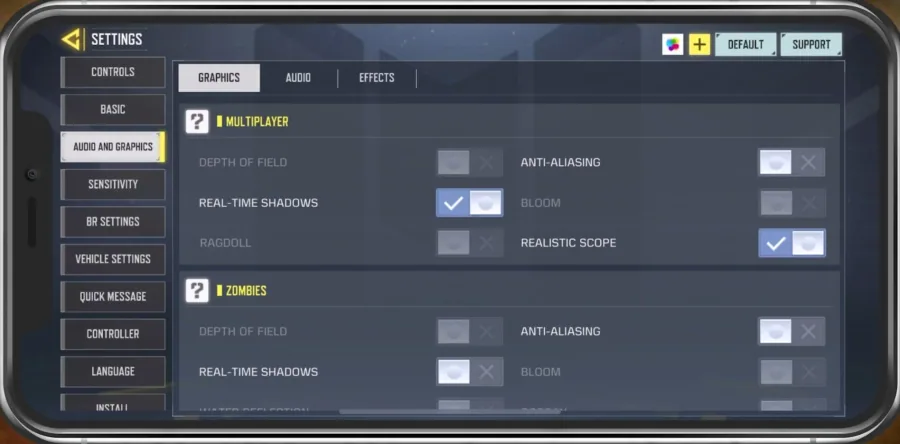 COD Mobile Settings > Graphics