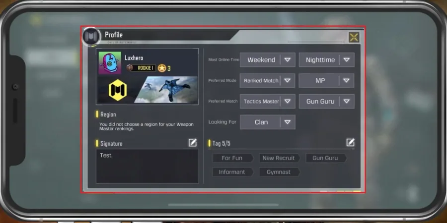 COD Mobile Profile Options
