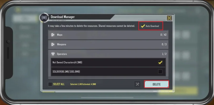 Delete downloaded COD Mobile content