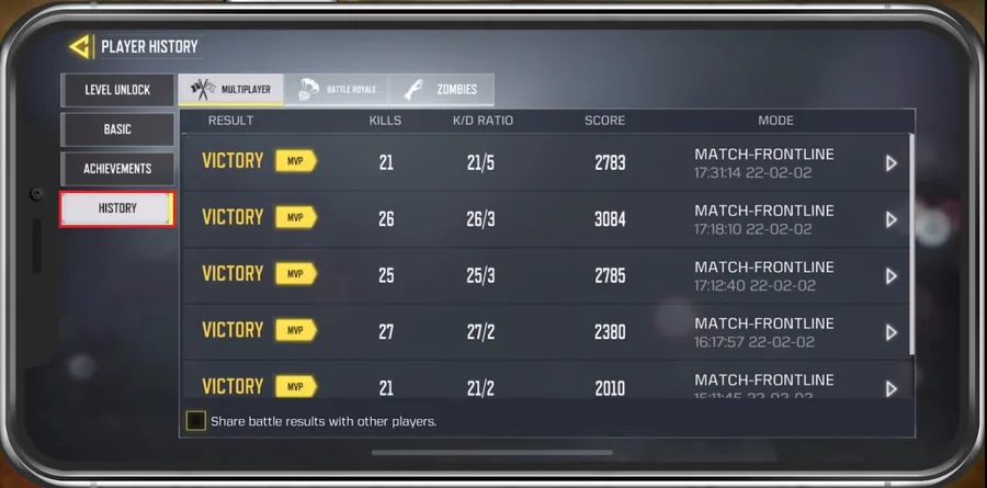COD Mobile Player History