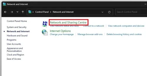 Next, click on Network and Sharing Centre, and here select your connection