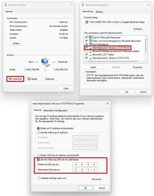 Use the following DNS server addresses
