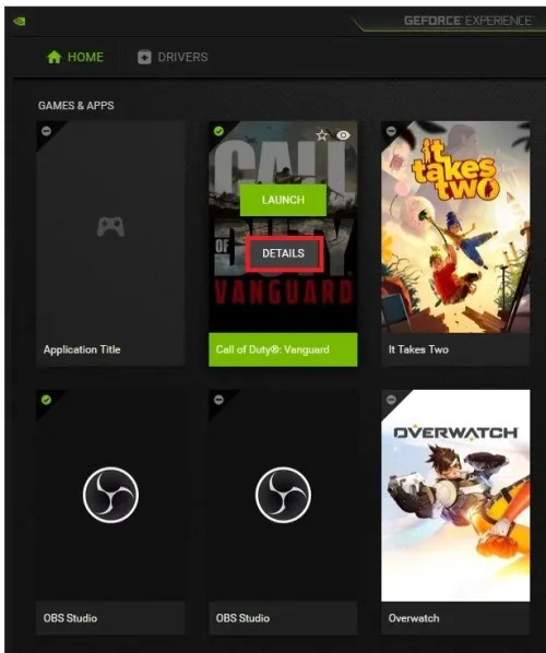 GeForce Experience > Home > Call of Duty Vanguard