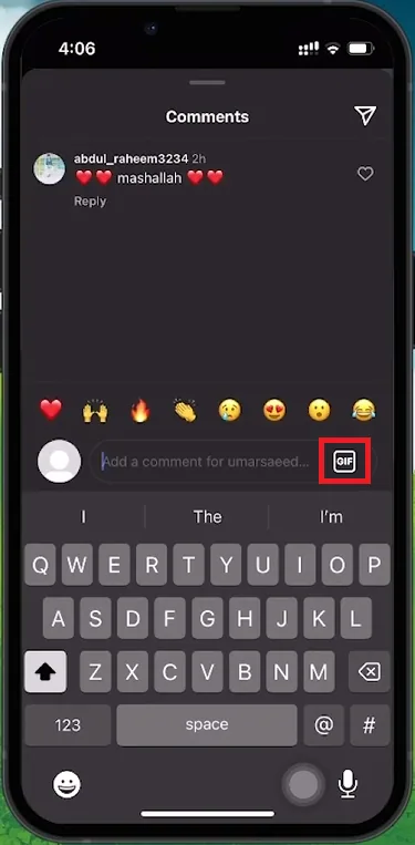 Tap “GIF” in the comment section