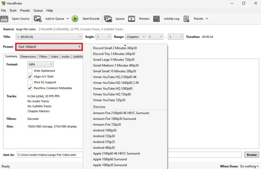 HandBrake Video Preset