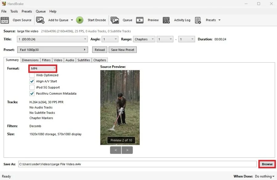 Change HandBrake Format