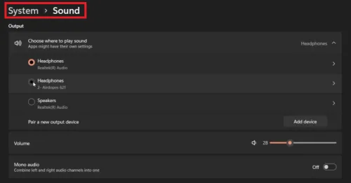 sound settings