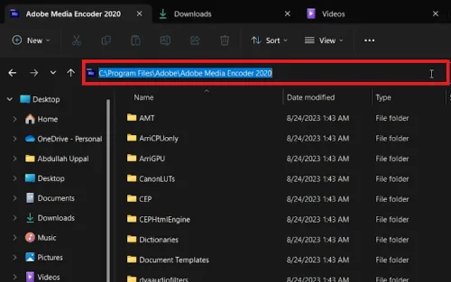 media encoder file path