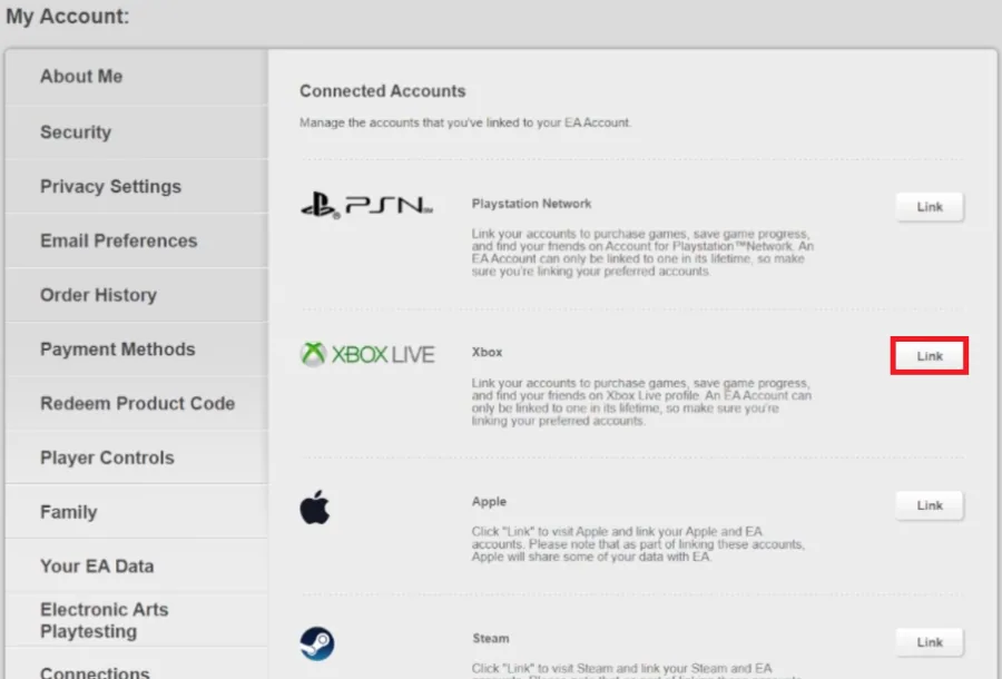 link xbox live account