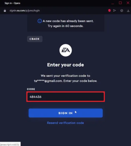 enter sign in code