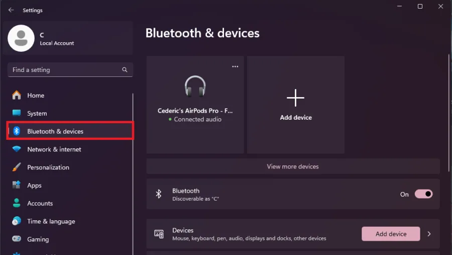 bluetooth settings