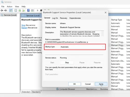 start bluetooth services
