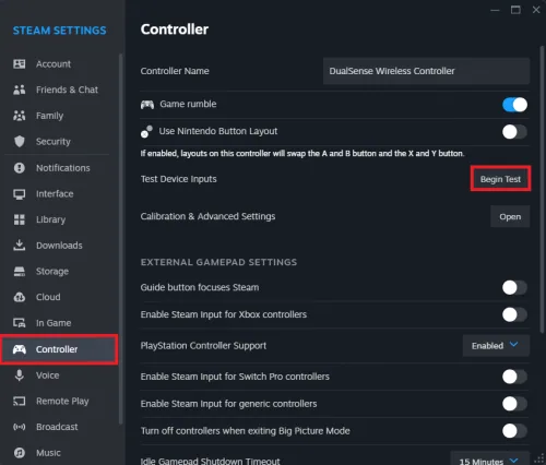 Controller Settings