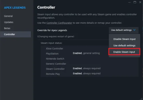game controller settings